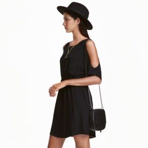 Open Shoulder Black Midi Dress